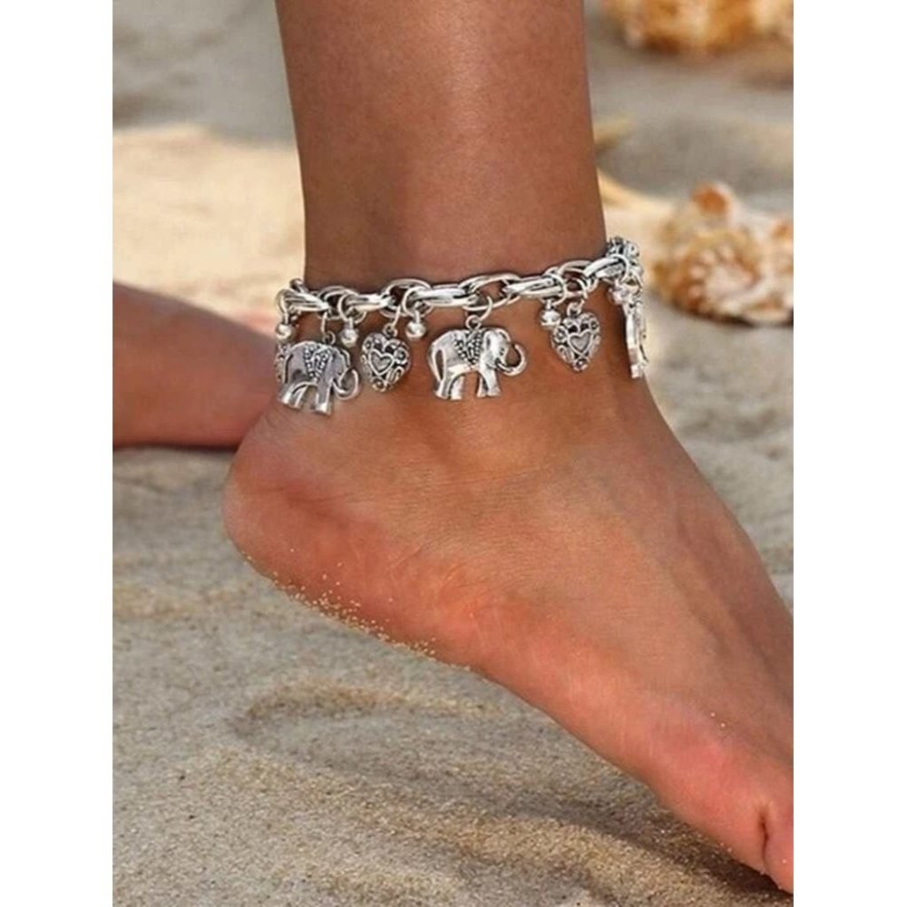 Elephant Charm Anklet Silver
